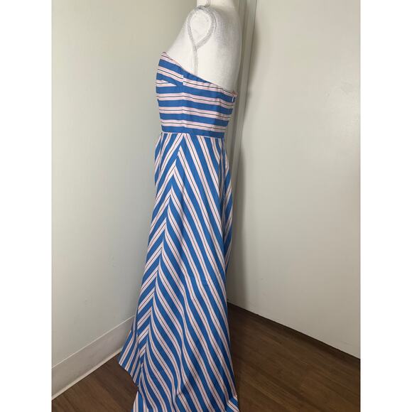Aston Studio Blue and Pink Striped Strapless Maxi Dress Sz 6 - Picture 2 of 4
